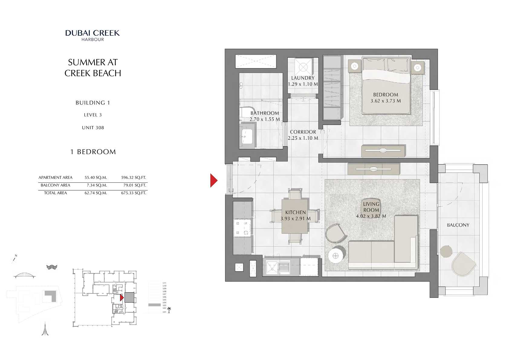 1 Br Building 1 Level 3 Unit 308, Size 675 Sq Ft